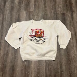 Vintage 1980-90 KLIBAN CAT Hockey Crazy Shirts 2-Sided L USA Made Sweatshirt